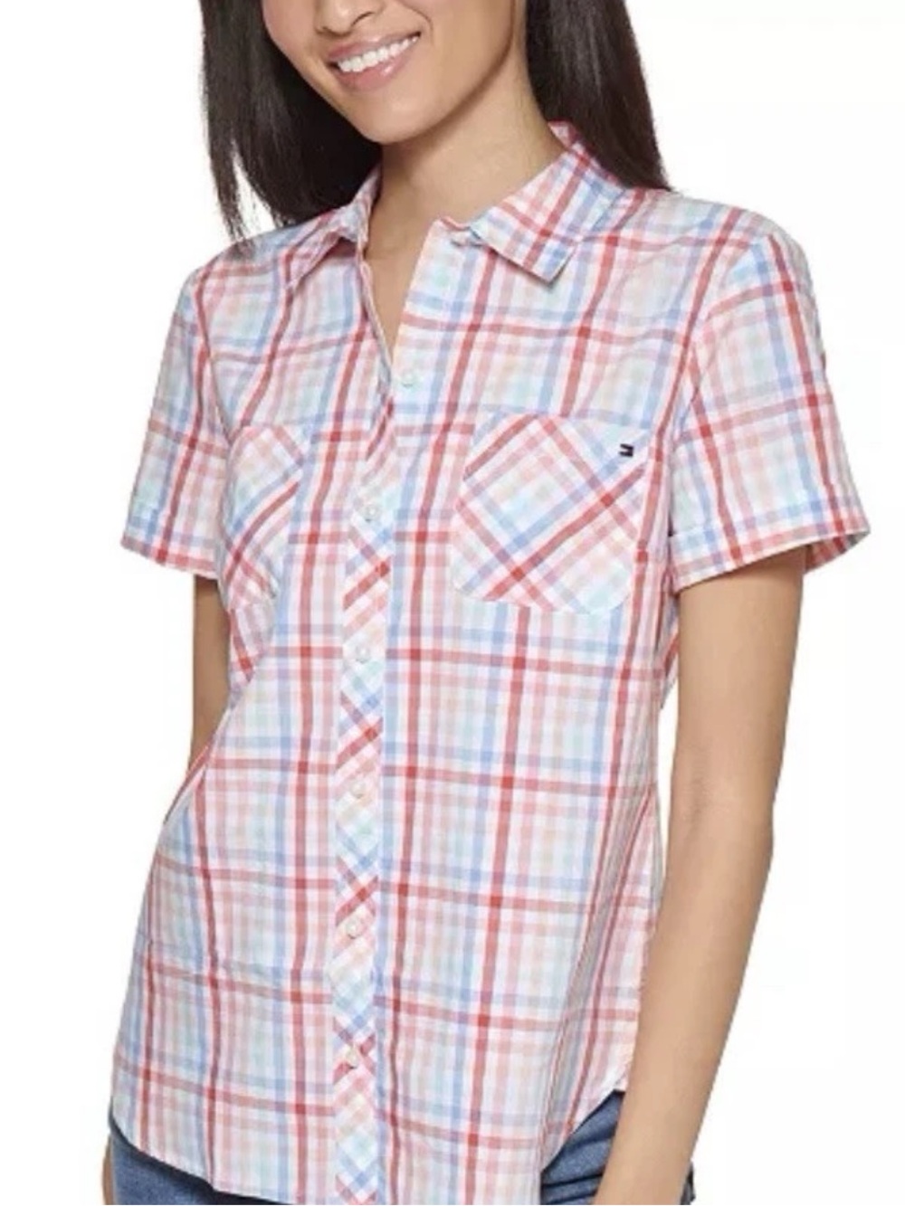 Tommy Hilfiger Multi-Color Plaid Short-Sleeve Button Down Shirt